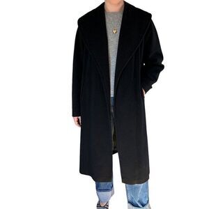 Vintage 1970s Womens Black 100% Chinese Cashmere Whimsigoth Trench Coat Sz M